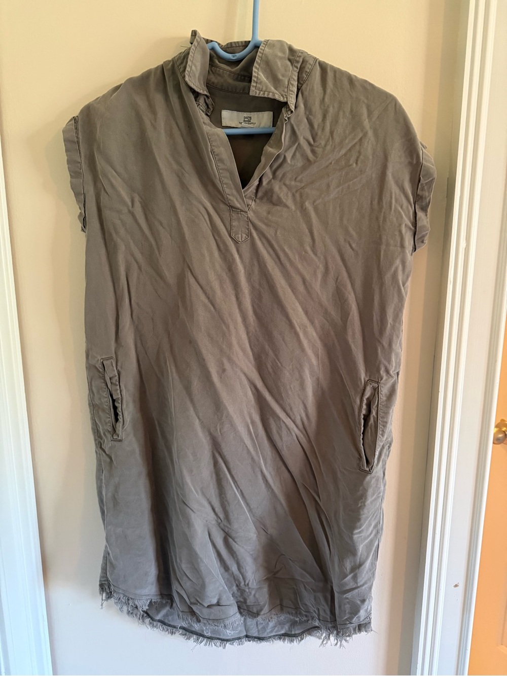 Thread & Supply Neutral Taupe Khaki Button-Up collared dress